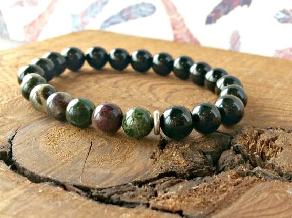 Wholesale 6mm Stretchable Black & Green Black Tourmaline & Multicoloured Gem Tourmaline Bracelet Round, Smooth 7" for mens, womens, gf, bf & Adult.