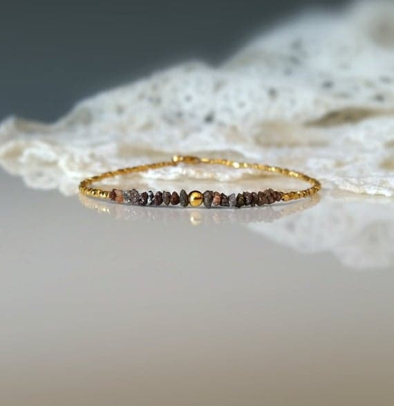 Rare Raw Red Diamond and Gold Vermeil Beads Bracelet, Natural No Treatment Rough Gems Uncut Genuine Diamond Jewelry,Delicate Rustic Bracelet 3mm Code- WAR6662