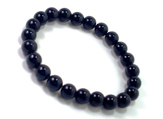 Unique Wedding Gift 8mm Stretchable Black Black Onyx Bracelet Round, Smooth 7" for mens, womens.