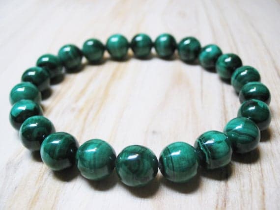 love beach youth 8mm Stretchable green Malachite Bracelet Round, Smooth 7" for mens, womens, GF, BF, Adults.