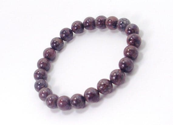 Rock Gift 8mm Stretchable Purple Tibetan Obsidian Bracelet Round, Smooth 7" for mens, womens.