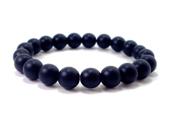 Rock Gift 8mm Stretchable Black Black matte Onyx  Bracelet Round, Smooth 7" for mens, womens.