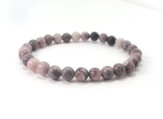 Personalized Gift 6mm Stretchable Pink & Black Jasper Bracelet Round, Smooth 7" for mens, womens.