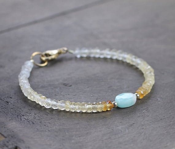 925 sterling silver Rock Gift 7-8mm Multi Colour Citrine & Amazonite stacking Bracelet Rondelle,oval, Faceted 18cm for mens, womens, gf, bf and adults.
