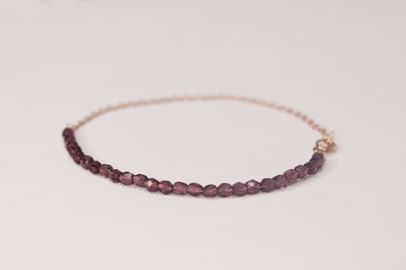 24k gold Plated Handmade Beaded 2x1.5mm stacking Red amethyst Bracelet Rondelle, Faceted 7" for mens, womens, gf, bf & Adult.
