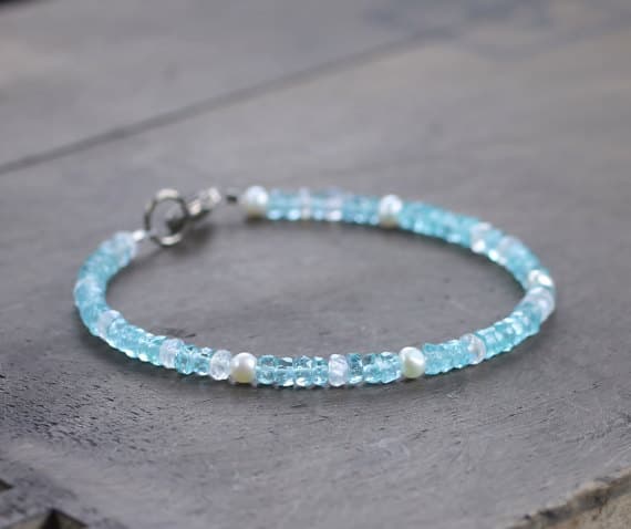 925 sterling silver Wholesale 3-3.5mm Multi Colour Aqua Apatite, Moonstone & Pearl  stacking Bracelet Rondelle,Round, Faceted,smooth 18cm for mens, womens, gf, bf and adults.