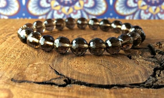 chakras simple 8mm Stretchable Brown Smoky Quartz Bracelet Round, Faceted 7" for mens, womens, gf, bf & Adult.
