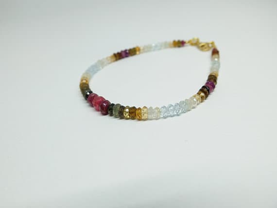 AAA++ Rare Quality Watermelon Tourmaline Bracelet,Multi Stone,clear aquamarine Jewelry,Multicolored Ombre Gemstone Jewelry raspberry agate, raw ruby ,citrine 3 mm  Code- TJH107