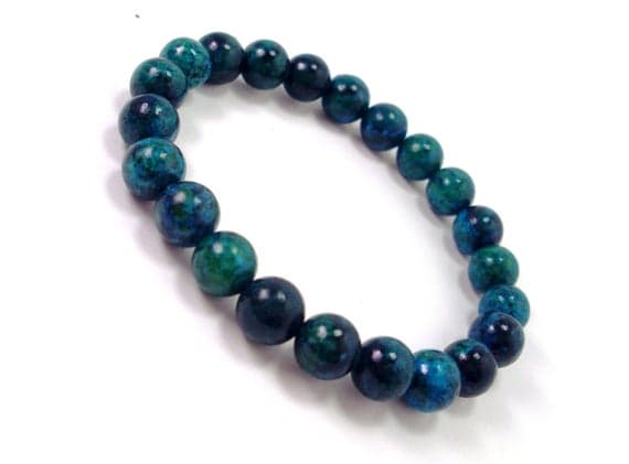 Handmade Beaded 8mm Stretchable Multi Chrysocolla Bracelet Round, Smooth 7" for mens, womens.