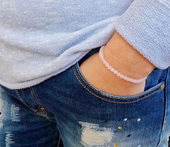 Jewelry Energy 4mm Pink Rose Quartz Stretchable Bracelet Round, Smooth 18cm for mens, womens, gf, bf and adults.