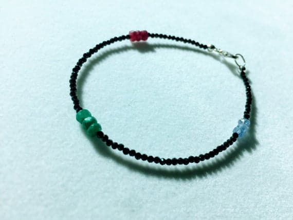 925 sterling Silver Natural 3-6mm stacking Multi Ruby, Emerald, Tanzanite, Spinel Bracelet Round & Rondelle, Faceted 7" for mens, womens, gf, bf & Adult.