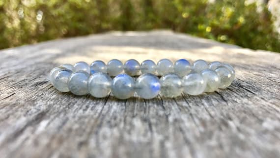 Blush Jewelry 8mm Stretchable Gray Grey Moonstone Bracelet Round, Smooth 7" for mens, womens, gf, bf & Adult.