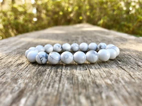 Positive Energy 8mm Stretchable White Howlite Bracelet Round, Smooth 7" for mens, womens, gf, bf & Adult.