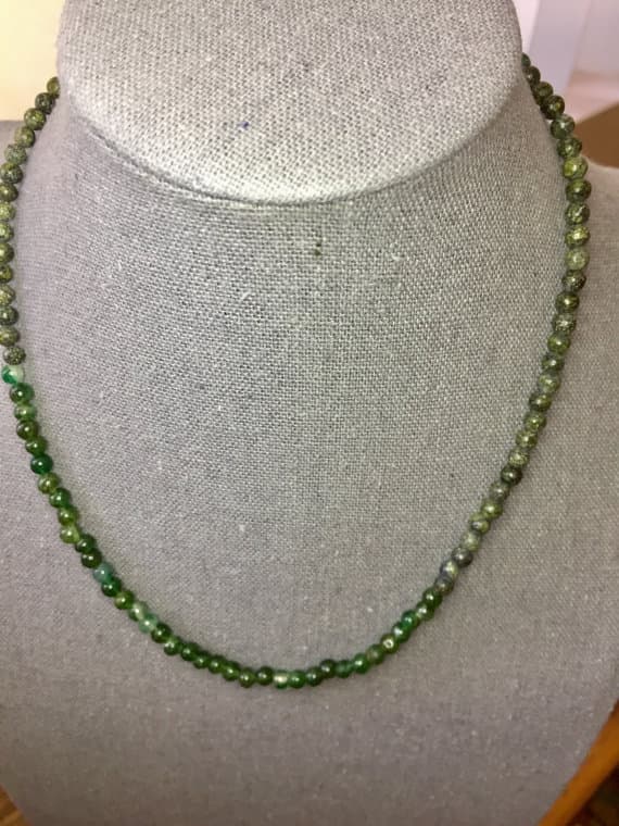 925 sterling Silver Grounding 3-4mm stacking Green Russian Serpentine & Green Aventurine Necklace Round, Smooth 16" for mens, womens, gf, bf & Adult.