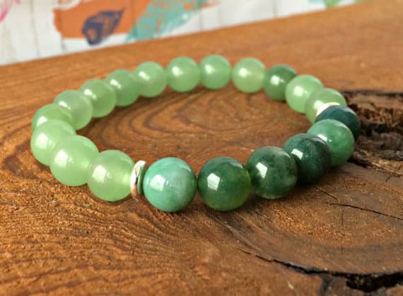 Grounding 8mm Stretchable Green & White Green Aventurine & Moss Agate  Bracelet Round, Smooth 7" for mens, womens, gf, bf & Adult.