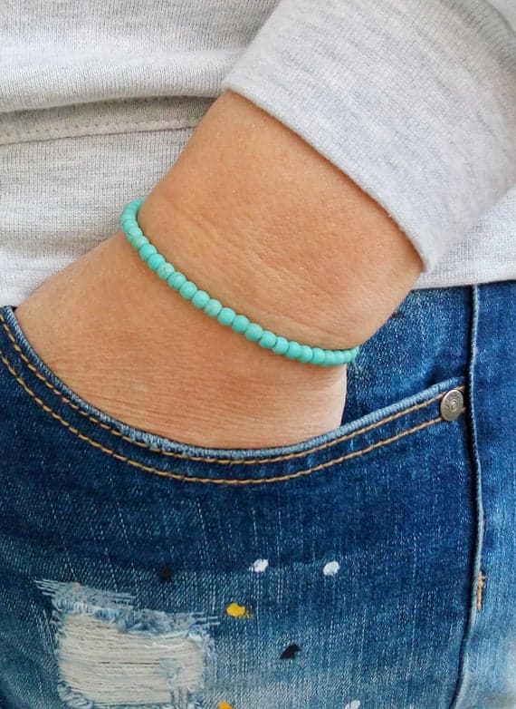 love beach youth 4mm Sky Blue TURQUOISE Stretchable Bracelet Rondelle, Smooth 18cm for mens, womens, gf, bf and adults.