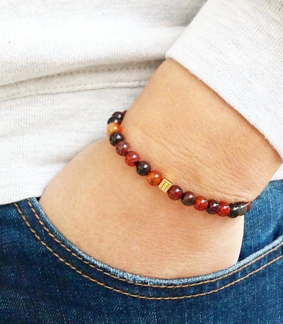 Dainty Slave Loose 6mm Multi Colour AGATE Stretchable Bracelet Round, Smooth 18cm for mens, womens, gf, bf and adults.