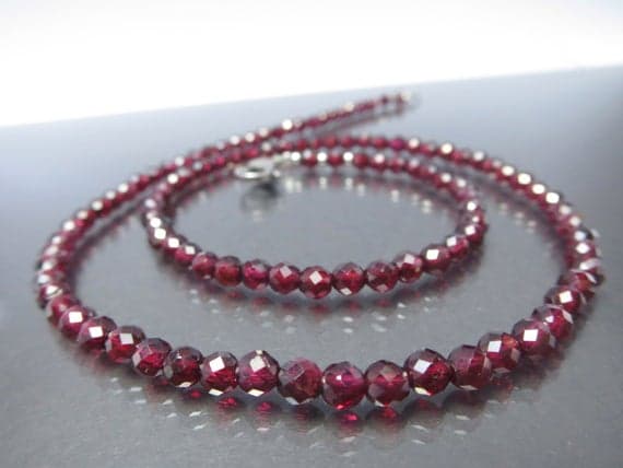925 sterling Silver Natural 5mm stacking Red African Garnet Necklace Round, Faceted 17" for mens, womens.
