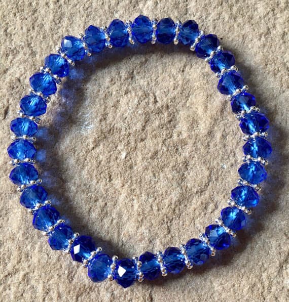 Jewelry Energy 6x4mm Blue Sapphire Stretchable Bracelet Rondelle, Faceted 18cm for mens, womens, gf, bf and adults.