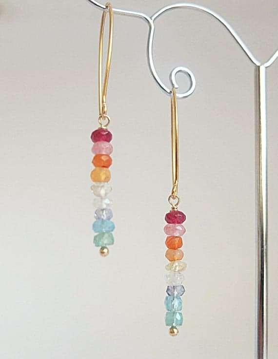 AAA++ Rare Quality Delicate Gold  Earrings, Delicate linearEarrings, Minimalist Earrings,Simple gemstone Earrings,Open Earrings,Gold  Earrings, ombre earrings 3 mm Code- TJH220