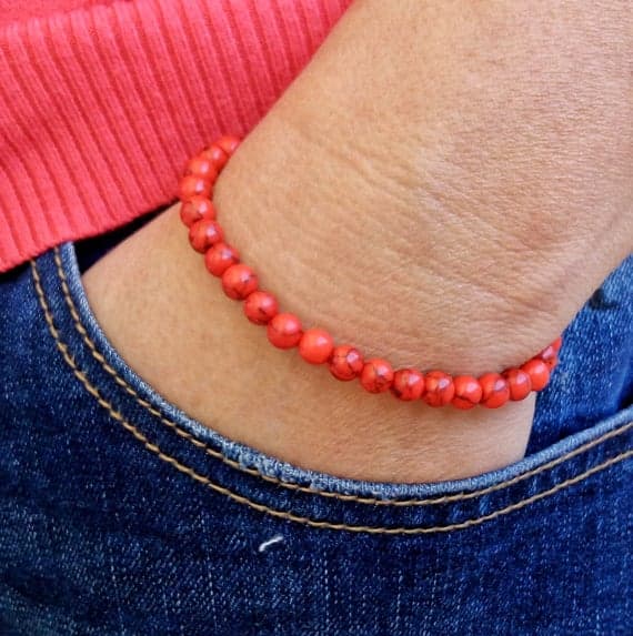 Anxiety Relief Calming 6mm Red Red Howlite  Stretchable Bracelet Round, Smooth 18cm for mens, womens, gf, bf and adults.