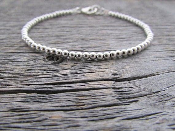 AAA++ Rare Quality Sterling Silver Plated Beads Bracelet, Bride Bracelet, 925 Silver Plated Bracelet , Stack Bracelet, Silver Plated Beads Bracelet, Beaded Bracelet 4mm 7 inches Code- TJH362
