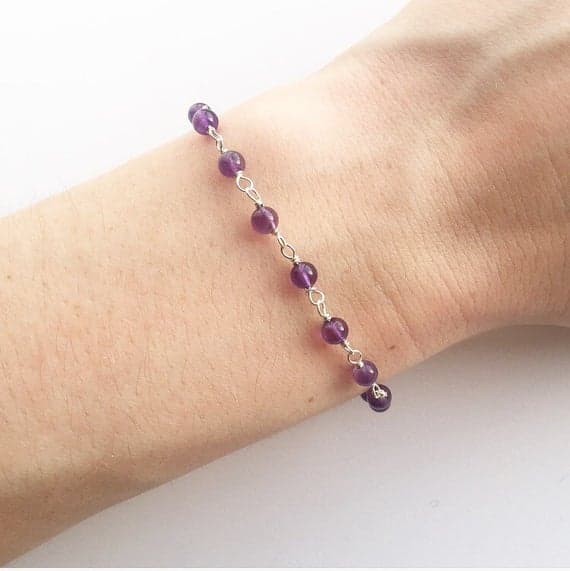 925 sterling Silver top quality 3mm stacking Purple AMETHYST Bracelet Round, Smooth 7" for mens, womens.