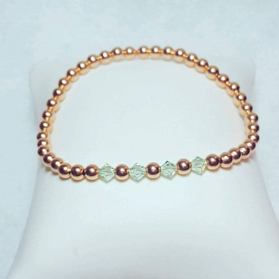 Natural Gold Helling 4-5mm Stretchable Blue & Golden Copper and Swarovski  Bracelet Round, Smooth 7" for mens, womens, gf, bf & Adult.