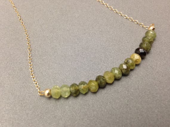 Green Garnet and Gold Filled Necklace for Fertility, Abundance, and Energy Boost. Connect to Gaia for Healing Earth Energy 2.5x4mm  Code- WAR6258
