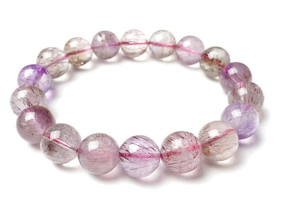 Unique Wedding Gift 10-11mm Multi Colour Super Seven Crystal Stretchable Bracelet Round, Smooth 18cm for mens, womens, gf, bf and adults.