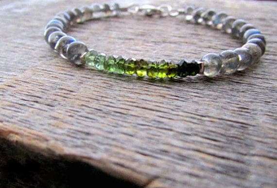 AAA++ Rare Quality Green Tourmaline Bracelet, Labradorite Bracelet, October Birthstone Bracelet, Ombre Gemstone Bracelet, Bead Bracelet, Wife Gift, Women Gift 4-5mm 7" Strand. Code- TJH408