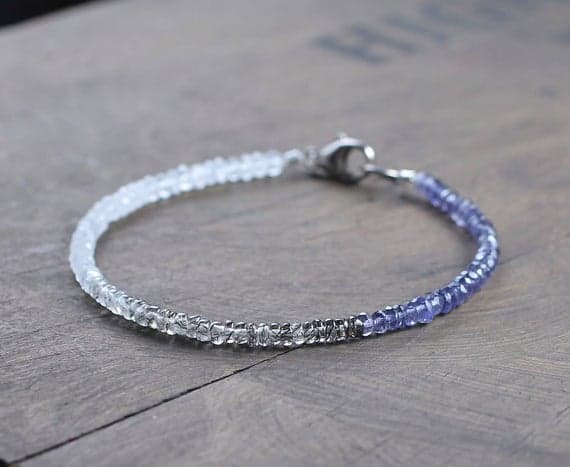 925 sterling silver Blush Jewelry 3mm Multi Colour Ombre Black Rutilated Quartz, Moonstone & Iolite stacking Bracelet Rondelle, Faceted 18cm for mens, womens, gf, bf and adults.