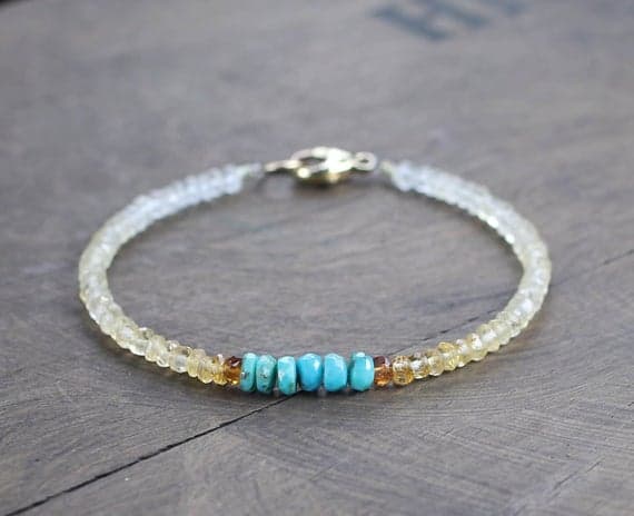 925 sterling silver Anxiety Gemstone 3.5-4.5mm Multi Colour Citrine & Turquoise  stacking Bracelet Rondelle, Faceted 18cm for mens, womens, gf, bf and adults.