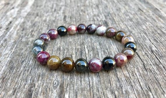 Galaxy Jewelry 8mm Stretchable Multi Tourmaline Bracelet Round, Smooth 7" for mens, womens, gf, bf & Adult.