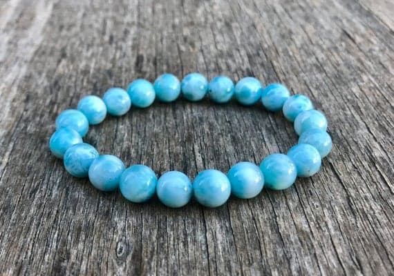 Artisan Loose 8mm Stretchable Blue Larimar Bracelet Round, Smooth 7" for mens, womens, gf, bf & Adult.