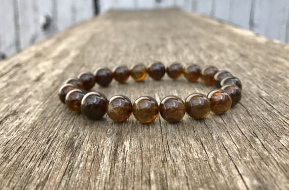 Galaxy Jewelry 10mm Stretchable Brown Tourmaline Bracelet Round, Smooth 7" for mens, womens, gf, bf & Adult.