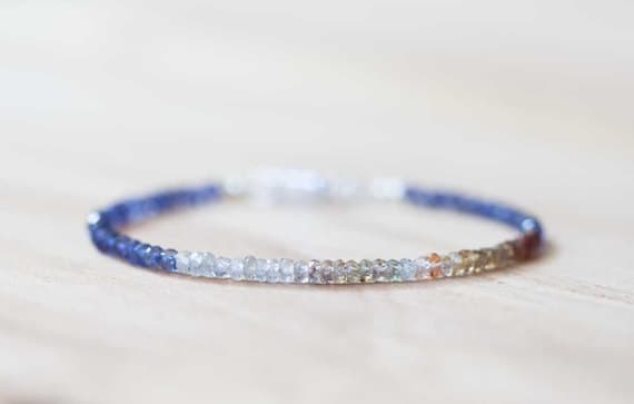 925 sterling silver Natural 3.5-4mm Multi Colour Iolite & Natural Zircon stacking Bracelet Rondelle, Faceted 18cm for mens, womens, gf, bf and adults.