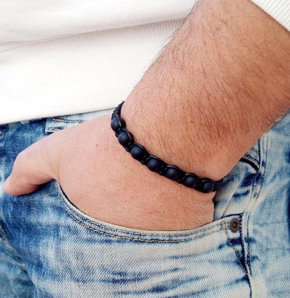 Grounding 8mm Black onyx Mat Shamballa  Adjustable Bracelet Round, Smooth 18cm for mens, womens, gf, bf and adults.