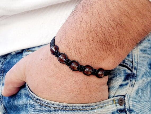 Bridesmaid Jewelry 8mm Brown Smoky Quartz Shamballa Adjustable Bracelet Round, Smooth 18cm for mens, womens, gf, bf and adults.