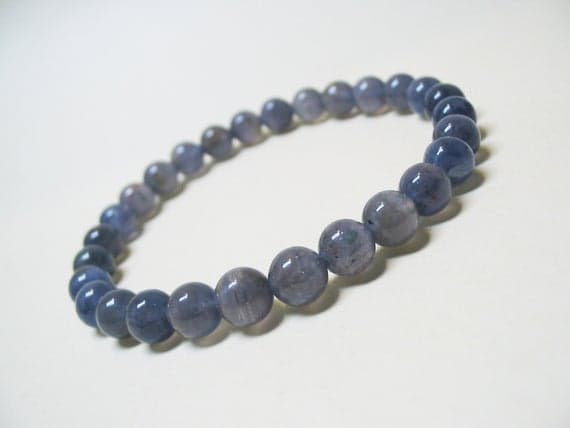 Bridesmaid Jewelry 6mm Stretchable blue Iolite Bracelet Round, Smooth 7" for mens, womens, GF, BF, Adults.