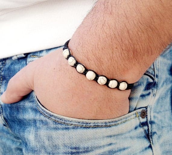 chakras simple 8mm White Howlite Shamballa Adjustable Bracelet Round, Smooth 18cm for mens, womens, gf, bf and adults.