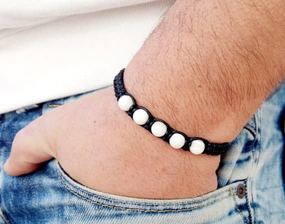 Jewelry Energy 8mm White Agate Shamballa Adjustable Bracelet Round, Smooth 18cm for mens, womens, gf, bf and adults.