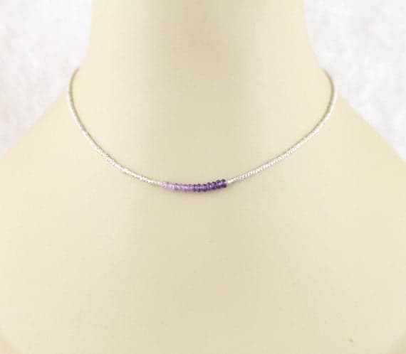 925 sterling Silver Blush Jewelry 3.5mm stacking Purple Ombre Amethyst Necklace Rondelle, Faceted 16" for mens, womens, gf, bf & Adult.