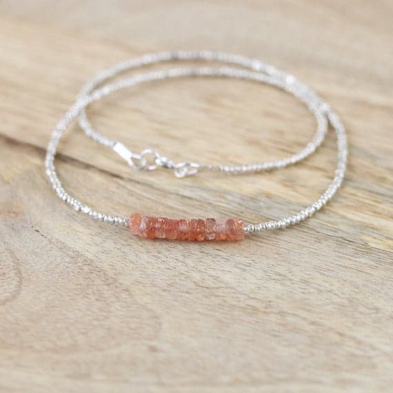 925 sterling Silver Galaxy Jewelry Silver Helling 4-4.5mm stacking Orange Sunstone Necklace Rondelle, Faceted 16" for mens, womens, gf, bf & Adult.