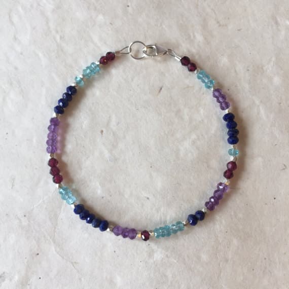 Amethyst Lapis Lazuli Apatite Garnet Karen Hill Tribe Thai Silver Beaded Bracelet, Sundance Style, Boho Bracelet, Layering Bracelet 3mm Code- WAR6379