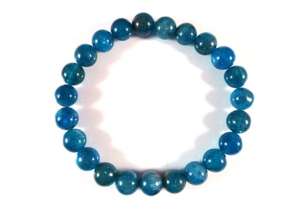 Dainty Slave Loose 8mm Stretchable Blue Apatite Bracelet Round, Smooth 7" for mens, womens, gf, bf & Adult.