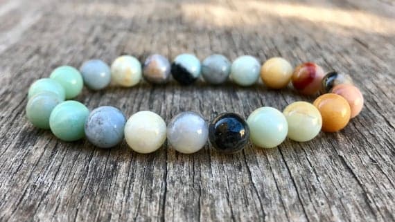 Personalized Gift 8mm Stretchable Multi Natural Amazonite Bracelet Round, Smooth 7" for mens, womens, gf, bf & Adult.