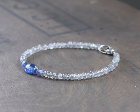925 sterling silver Anxiety Gemstone 7-8mm Multi Colour Labradorite & Kyanite  stacking Bracelet Rondelle, Faceted 18cm for mens, womens, gf, bf and adults.