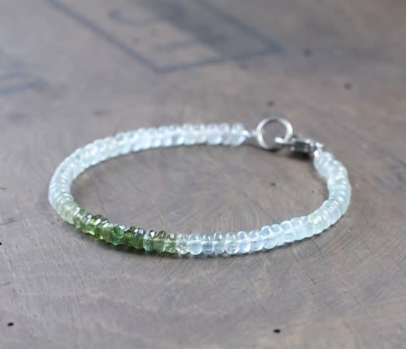 925 sterling silver Galaxy Jewelry 3.5-4mm Multi Colour Ombre Green Tourmaline & Aquamarine stacking Bracelet Rondelle, Faceted 18cm for mens, womens, gf, bf and adults.