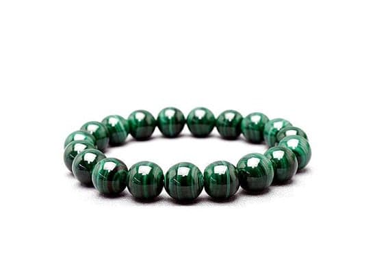 Unique Wedding Gift 10mm Green Natural Malachite  Stretchable Bracelet Round, Smooth 18cm for mens, womens, gf, bf and adults.